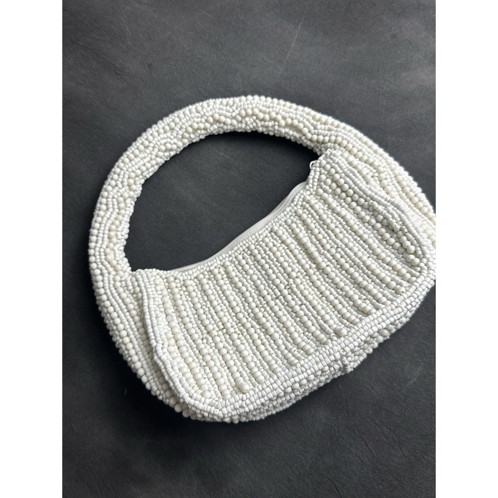 Antik Kraft White Beaded Handbag Mini Hobo Bag Bridal Coquette Y2K Boho Chic - Picture 10 of 10